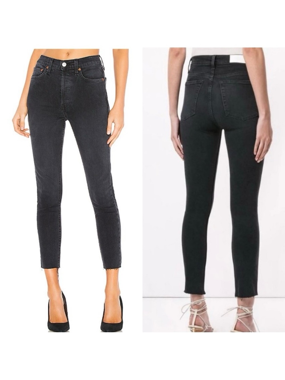 Re/Done Originals High Rise Ankle Crop Jeans: Faded Black Wash